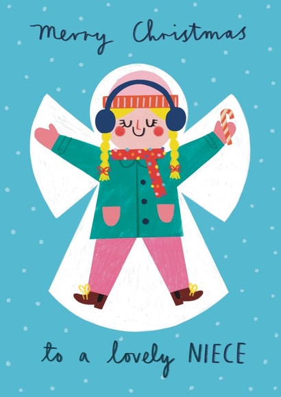 Cute Christmas Card - To A Lovely Niece - Snow Angel created by Alice Mole Illustration
