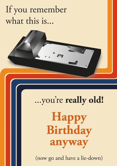 Retro credit card reader birthday card created by Rachel Hsiroc Design