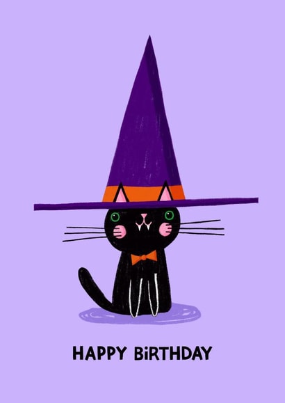 Cute Halloween Birthday Card - Black Cat - October Birthday created by Nicola Watson