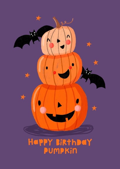 Cute Birthday Card - October Birthday - Pumpkins/Bats - Pun created by Nicola Watson