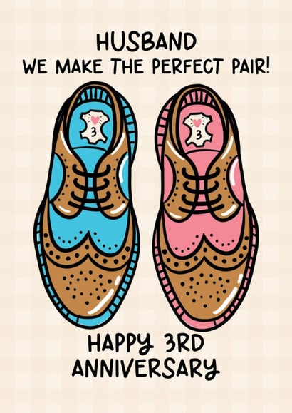 Cute Husband 3rd Anniversary Card - Pair Of Leather Shoes - Perfect Pair created by Lyndsay Moon