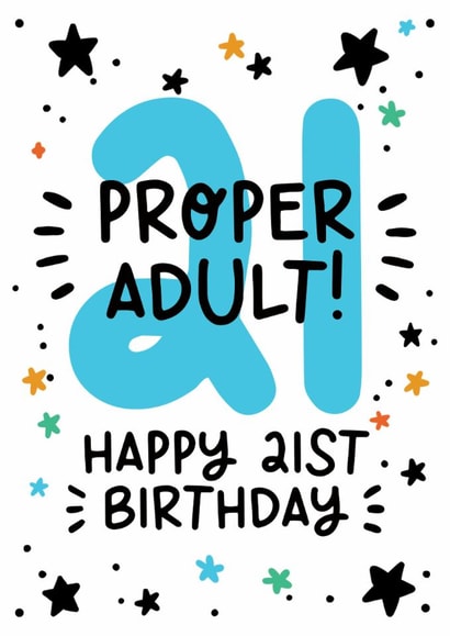 Funny 21st Birthday Card - Proper Adult! - Bold Blue Milestone 21 Card created by Lyndsay Moon