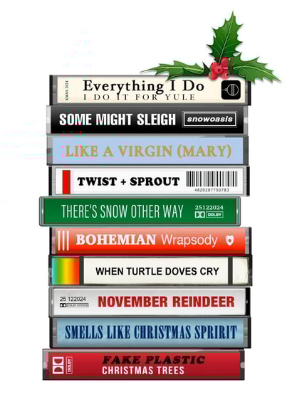 Funny Christmas Card - Cassette Tapes - Song Puns created by Of Life & Lemons Ltd.