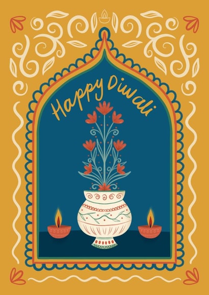 Pretty Diwali Card - Diya Lantern - Hindu - Festival Of Lights created by Kamiya Chirodian