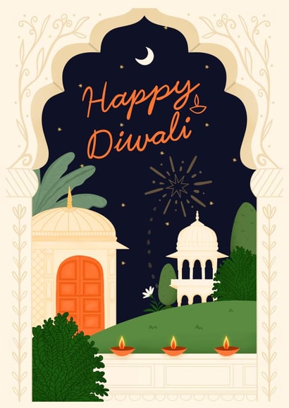 Pretty Diwali Card - Indian Garden - Hindu - Festival Of Lights created by Kamiya Chirodian
