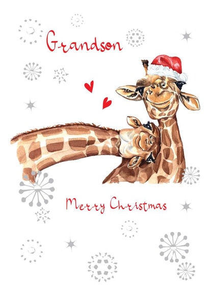 Cute Christmas Card - For Grandson - Cuddling Giraffes created by SABIVO Design by Sabina