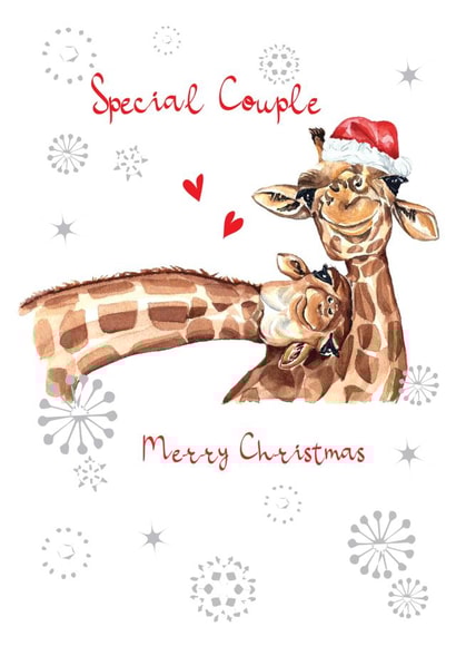 Cute Christmas Card - For A Special Couple - Cuddling Giraffes created by SABIVO Design by Sabina