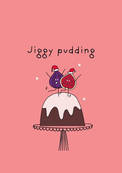 Cute Christmas Card - Jiggy Pudding - Pun created by original fox designs