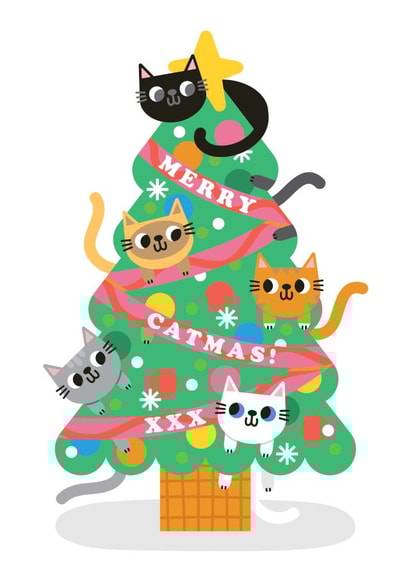 Cute Christmas Card - Cat Pun - Merry Catmas created by Studio Boketto