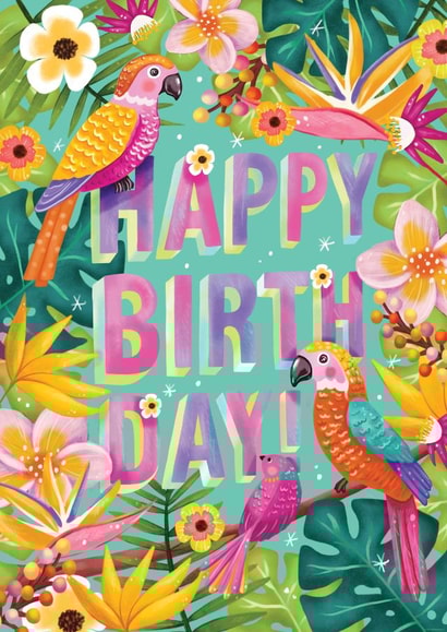 Arty Birthday Card - Tropical Birds created by Aniet Illustration