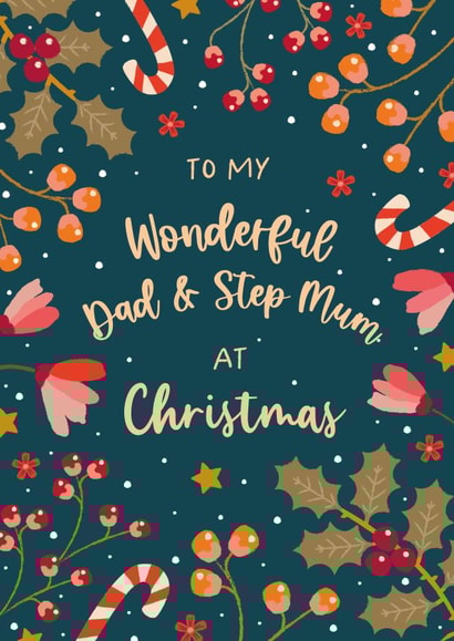 Classic Christmas Card - Dad And Step Mum - Wonderful - Festive Berries created by The Pattern Press