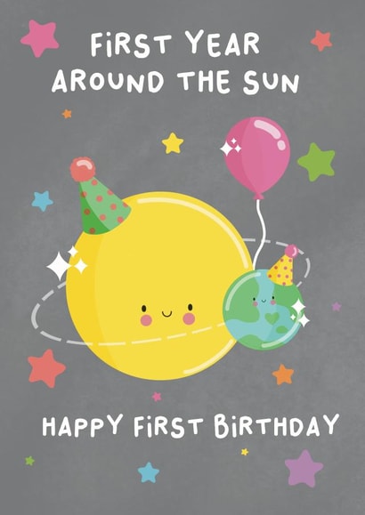 Cute Christmas Card - 1st Birthday - Planets - Sun created by Pri M
