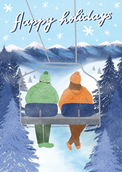 Cute Christmas Card - Happy Holidays - Ski Lift created by @tikkled.pink