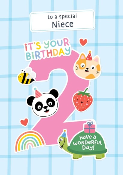 Cute 2nd Birthday Card - Stickers - For Niece created by Macie Dot Doodles