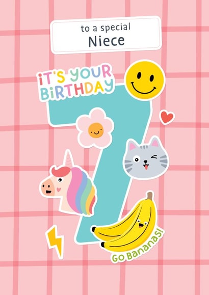 Cute 7th Birthday Card - For Niece - Stickers created by Macie Dot Doodles
