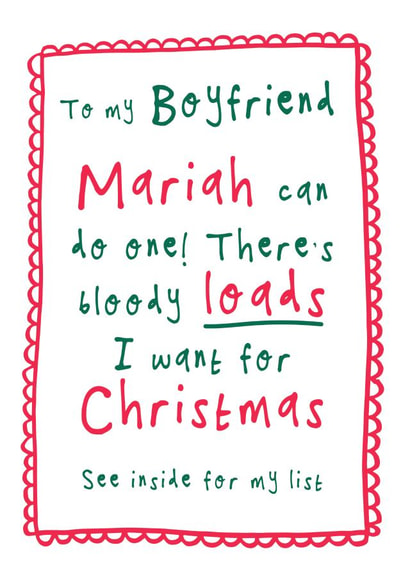 Funny Christmas Card - For Boyfriend - Christmas List - Mariah Carey created by Bow & Bell