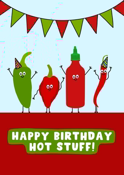 Funny Birthday card - Hot Stuff - Party created by Pink Peach Cards