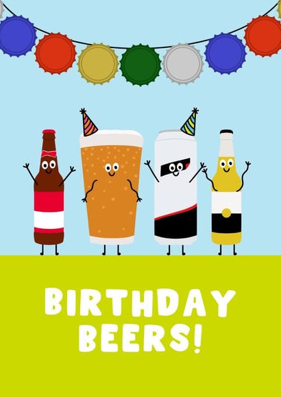 Funny Birthday Card - Birthday Beers - Pun created by Pink Peach Cards