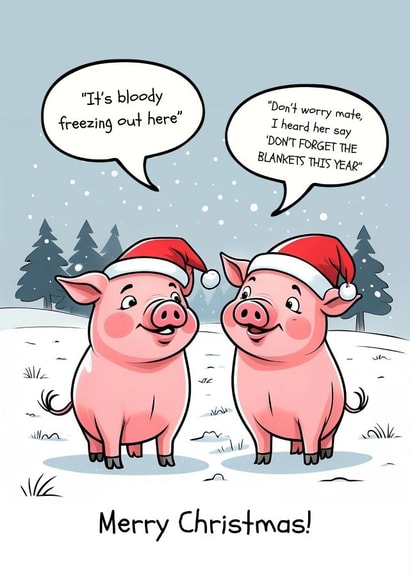 Funny Christmas Card - Pigs In Blankets - Snow created by BeauPrintBoutique