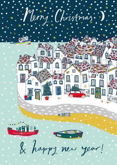 Classic Christmas Card - Costal Village - Houses & Boats created by Jessica Hogarth