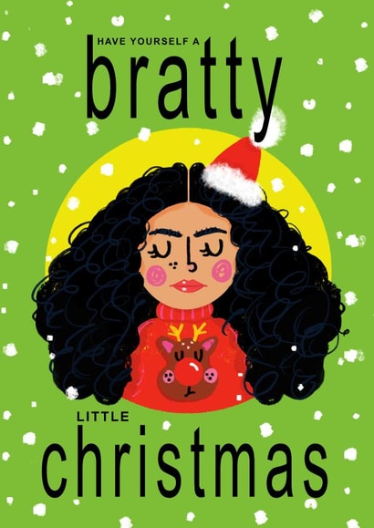 Funny Christmas Card - Charli XCX - Have Yourself A Bratty Little Christmas created by NICHOLA COWDERY ILLUSTRATIONS 