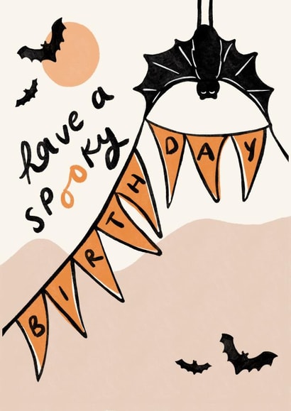 Spooky Birthday Card - Halloween - Bats - October Birthday created by Lauren Barclay