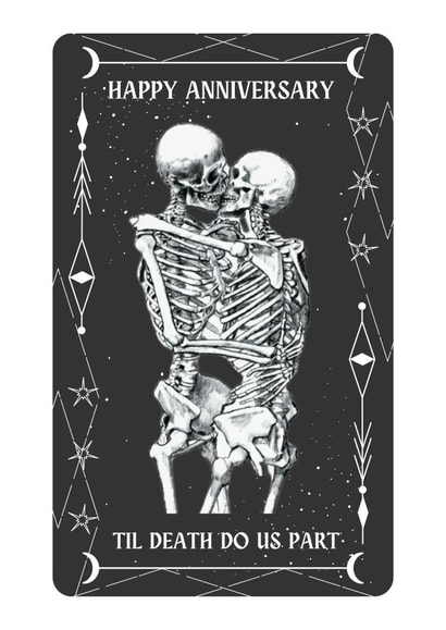 Anniversary card - Til Death Do Us Part Tarot Card Skeletons - The Lovers created by Born and Raised Creative