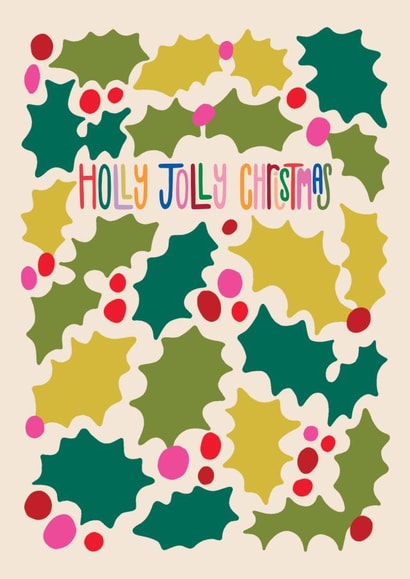 Cute Christmas Card - Colourful Holly Pattern - Holly Jolly Christmas created by Raspberry Blossom