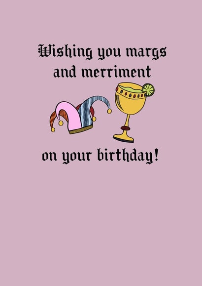 Medieval Margs Merriment Quirky Unique Birthday Margaritas Jester Funny Linocut created by Hannah Nicholson-Tottle