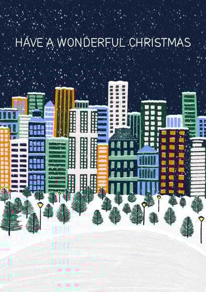 Classic Christmas Card - New York - Snowy Buildings Scene created by Studio Sage UK