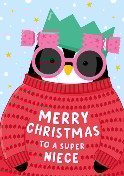 Cute Christmas Card - For Niece - Penguin created by Macie Dot Doodles