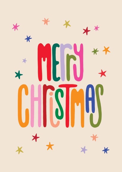 Fun Christmas Card - Colourful Typography - Stars created by Raspberry Blossom