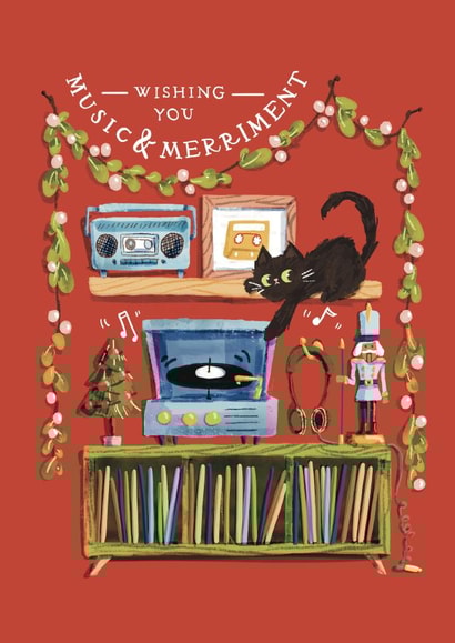 Cute Christmas Card - Warm Illustration - Wishing You Music and Merriment created by Julep and Trubbs