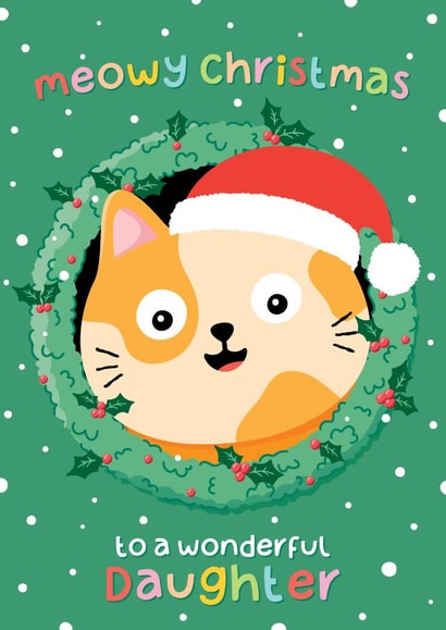 Cute Christmas Card - For Daughter - Cat - Meow created by Macie Dot Doodles