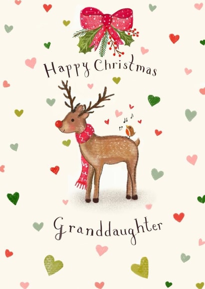 Classic Christmas Card - For Granddaughter - Reindeer created by Love Lucy Illustration