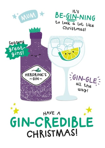 Funny Alcohol Christmas Card - For Mum - Gin Puns created by Twisted Haggis
