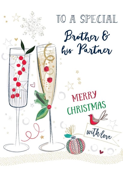 Classic Christmas Card - For Brother & His Partner - Glasses created by Katie Phythian Design