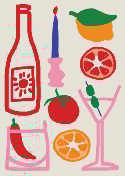 Arty Birthday Card - Wine - Summer - Cocktails created by Hello August Studio