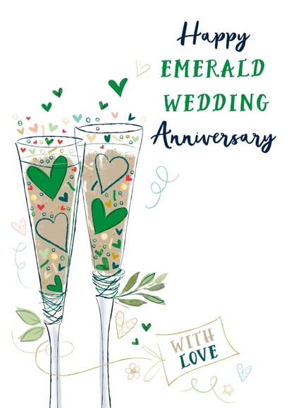 Classic 55th Anniversary Card - Emerald Anniversary - Drinks created by Katie Phythian Design
