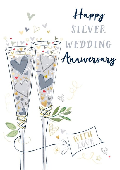 Classic Anniversary Card - Silver Wedding - Glasses created by Katie Phythian Design