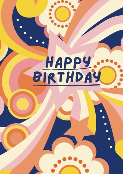 Pretty Birthday Card - Retro Flowers - Psychedelic Pattern created by Giddy Kipper