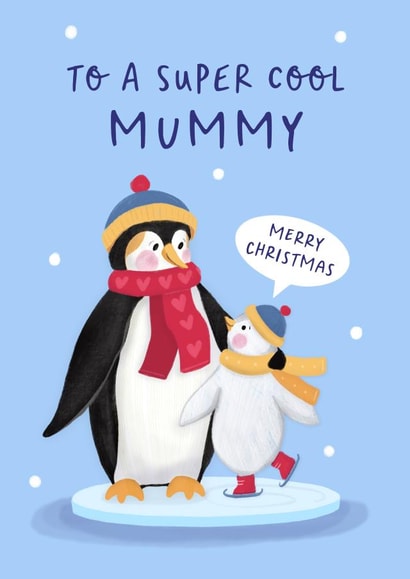 Cute Christmas Card - To A Super Cool Mummy - Penguins created by Painted Parasol Studio