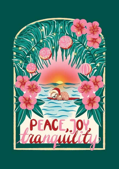 Cute Christmas Card - Sleeping Sloth - Peace, Joy, Tranquility created by Eve Howe Designs