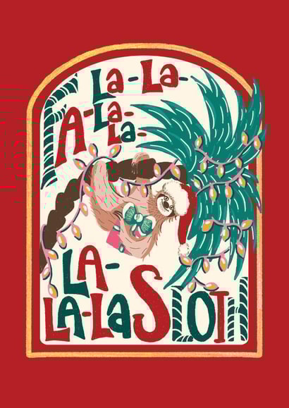 Funny Christmas Card - Sloth Hanging From A Palm Tree - Fa La La La Sloth created by Eve Howe Designs