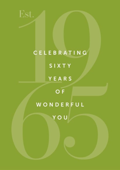 Classic 60th Birthday Card - Est. 1965 Celebrating Sixty Years of Wonderful You created by Yay Days