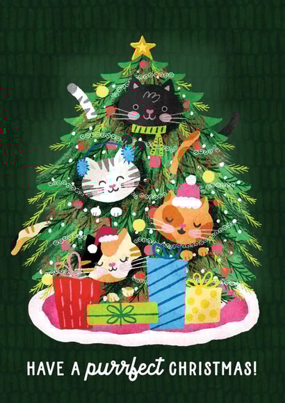 Cute Christmas Card - Cats - Tree - Purrfect created by Tracey Coon | Noonday Design