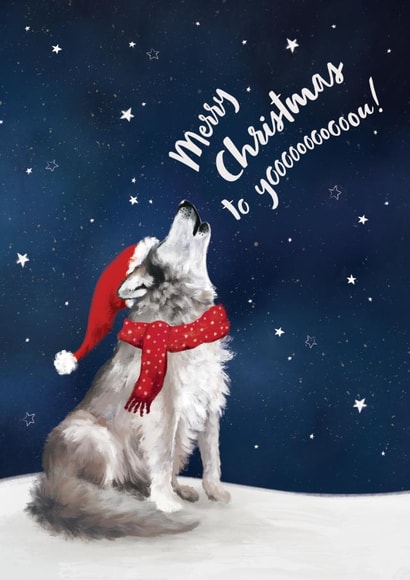 Cute Christmas Card - Wolf - Howling Christmas Wishes created by Debbie Daley Illustrations