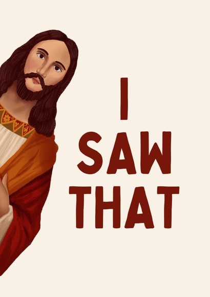 Funny Christmas Card - Peeking Jesus - I Saw That created by Sundiva Designs