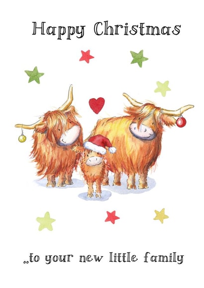 Cute Christmas Card - New Family - Highland Cows created by Kate Garrett