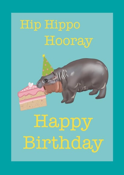 Cute Birthday Card - Moo Deng - Hippo - Cake created by Sarah Stephenson